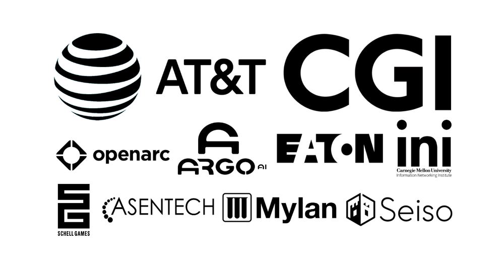 Logos of organizations that have sponsored Steel City Codes: AT&T, CGI, OpenArc, Argo AI, Eaton, Carnegie Mellon University INI, Schell Games, AsenTech, Mylan, and Seiso.